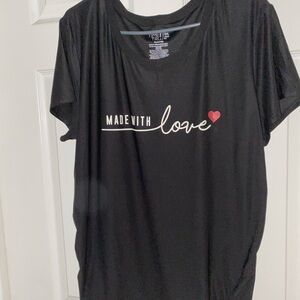 Black Graphic T-Shirt with Heart Detail
